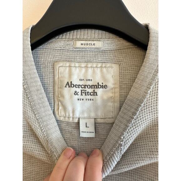 Vintage Y2K Men’s Abercrombie Muscle Grey Waffle Thermal Long Sleeve Shirt Large - Picture 4 of 5